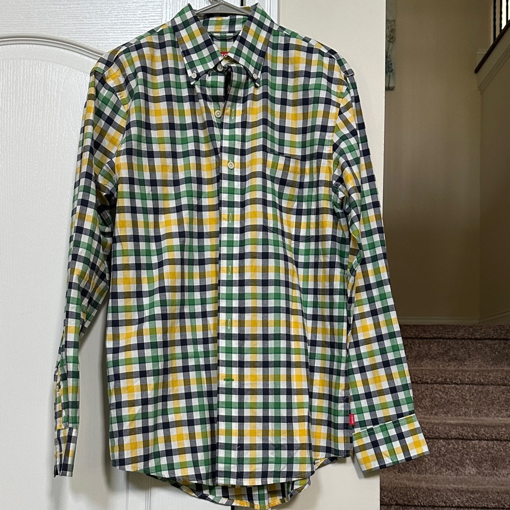 Izod Green and Yellow Plaid Button Down Shirt